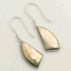 Apache Pyrite Gemstone 925 Sterling Silver Handmade Drop Dangle Earrings